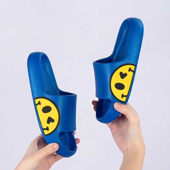 Kids' Blue Smiley Cushion Slides, Light, Non-Slip (Toddler & Big Kid) - Picture 2 of 5